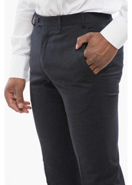 Pantaloni eleganti CORNELIANI Pin Check Wool Blend Pants With Belt Loops Blue Barbati (BM 18263059) 3