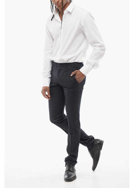 Pantaloni eleganti CORNELIANI Pin Check Wool Blend Pants With Belt Loops Blue Barbati (BM 18263059) 4