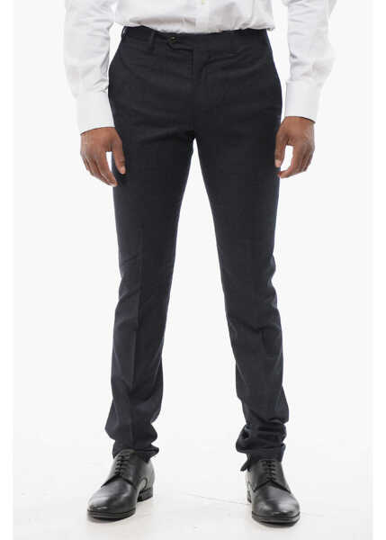 Pantaloni eleganti CORNELIANI Pin Check Wool Blend Pants With Belt Loops Blue Barbati (BM 18263059) 1