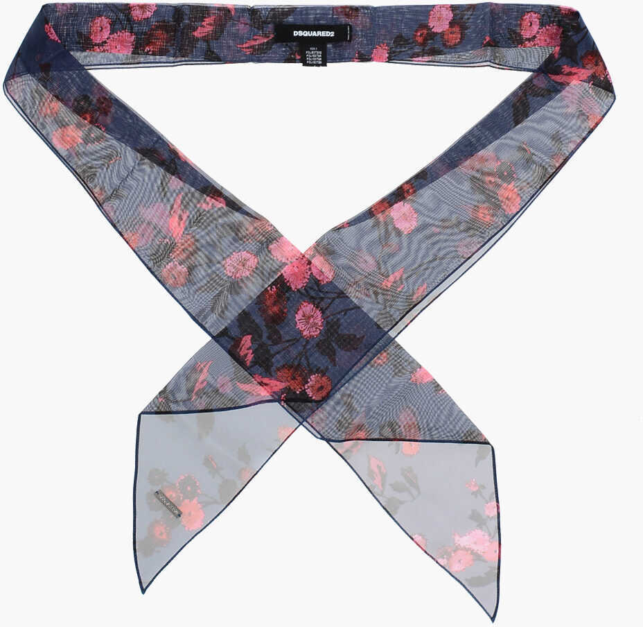 Esarfe DSQUARED2 Floral Patterned Chiffon Slim Foulard Blue Femei (BM 18263077) 1