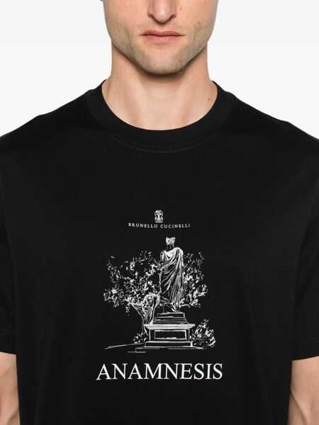 Tricouri Brunello Cucinelli Logoed T-shirt NEROENGLISH WHITE Barbati (BM 18263185) 4