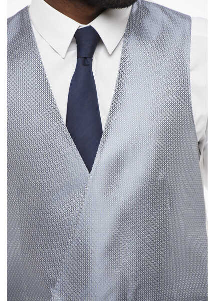 Veste costum CORNELIANI Embroidered Silk Double Breasted Vest With Jetted Pockets Light Blue Barbati (BM 18263410) 3