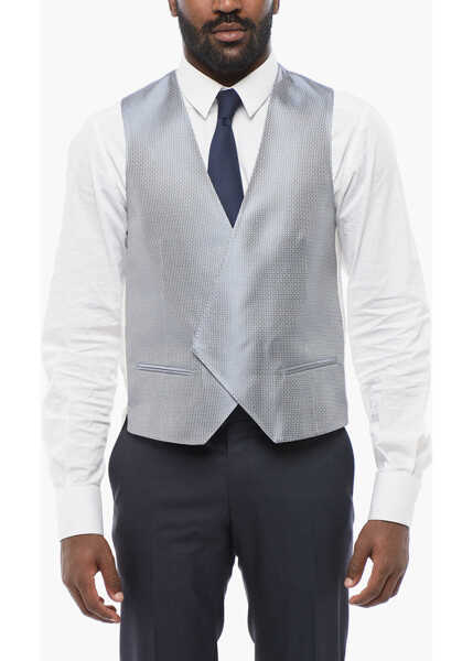 Veste costum CORNELIANI Embroidered Silk Double Breasted Vest With Jetted Pockets Light Blue Barbati (BM 18263410) 1