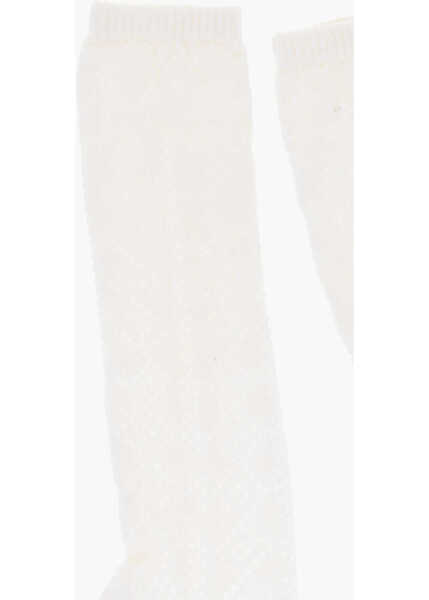 Sosete DSQUARED2 Solid Color Long Socks With Perforated Details White Barbati (BM 18263419) 2