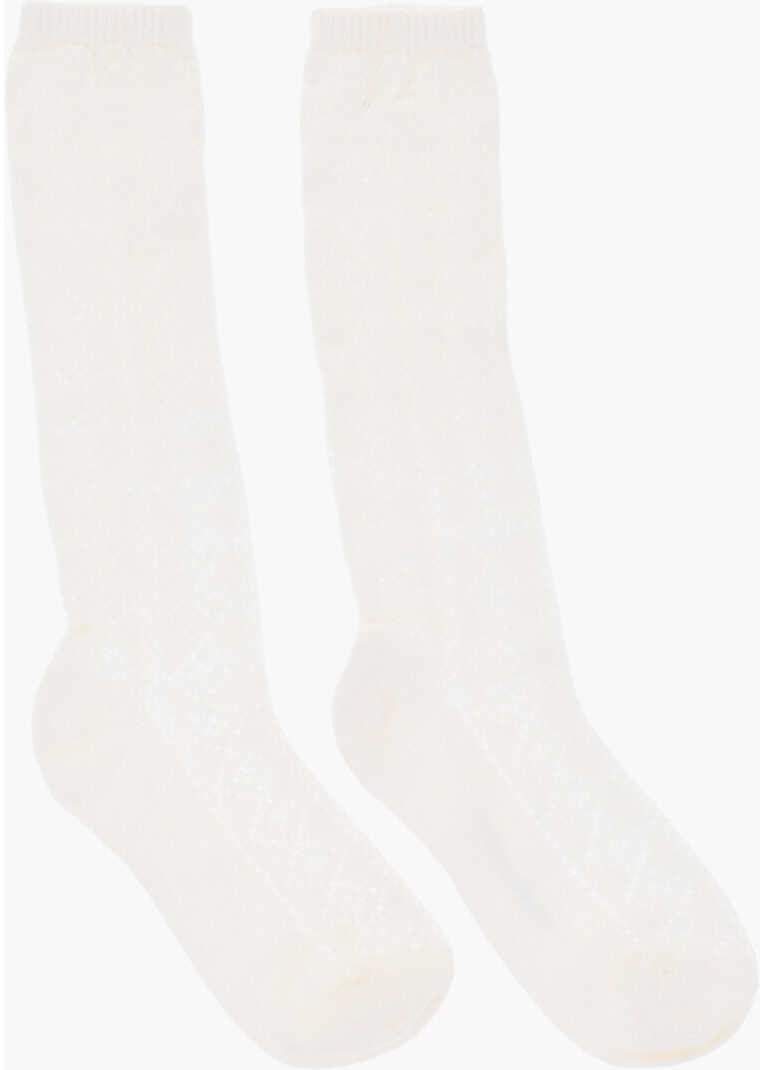 Sosete DSQUARED2 Solid Color Long Socks With Perforated Details White Barbati (BM 18263419) 1