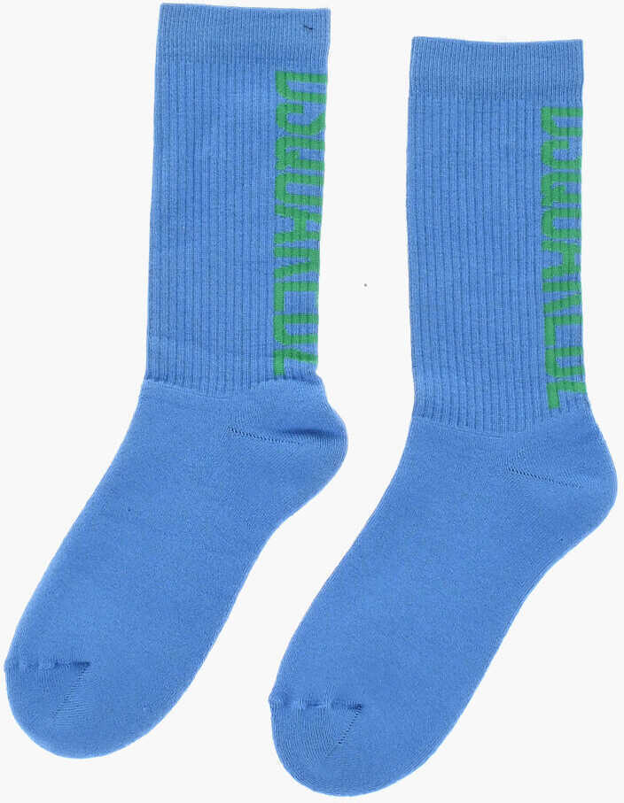 Sosete DSQUARED2 Ribbed Cotton Blend Mid Crew Socks Blue Barbati (BM 18263440) 2
