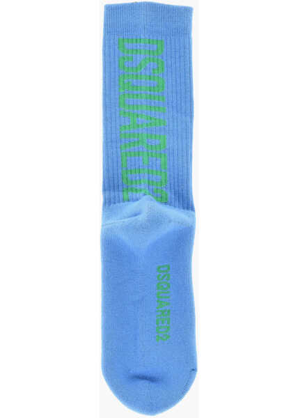 Sosete DSQUARED2 Ribbed Cotton Blend Mid Crew Socks Blue Barbati (BM 18263440) 3