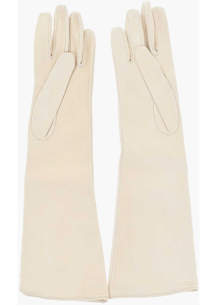 Manusi DSQUARED2 Solid Color Leather Opera Gloves White Femei (BM 18263458) 2