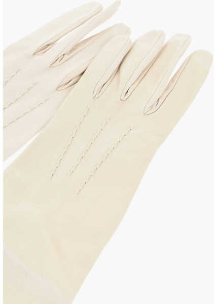 Manusi DSQUARED2 Solid Color Leather Opera Gloves White Femei (BM 18263458) 3