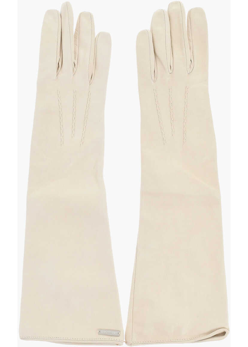 Manusi DSQUARED2 Solid Color Leather Opera Gloves White Femei (BM 18263458) 1