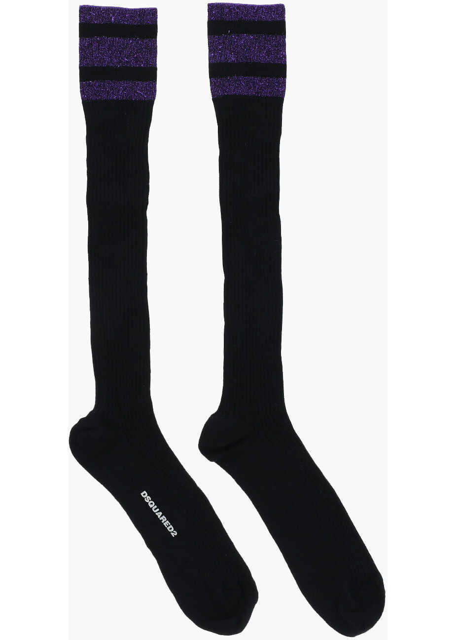 Sosete DSQUARED2 Ribbed Long Socks With Lurex Details Black Barbati (BM 18263467) 3