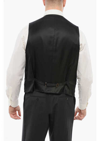 Veste costum CORNELIANI Cool Wool Vest With Half-Belt Black Barbati (BM 18263812) 2