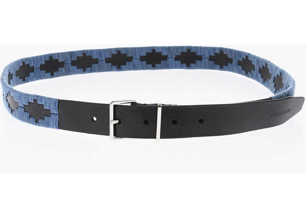 Curele DSQUARED2 Leather Belt With Fabric Details 30Mm Blue Barbati (BM 18263830) 2