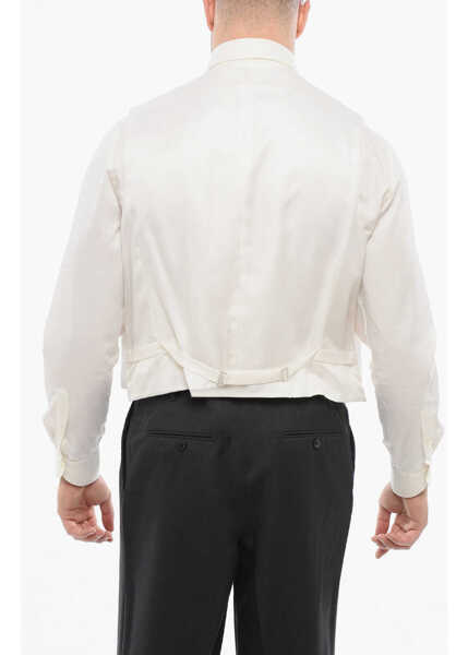 Veste costum CORNELIANI Honeycomb Cotton Mantua Formal Vest White Barbati (BM 18264040) 2