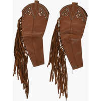 Manusi Leather Muffs With Fringes And Zip Femei