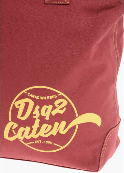 Genti de mana DSQUARED2 Canvas Caten Tote Bag With Zipped Closure Red Barbati (BM 18264085) 3