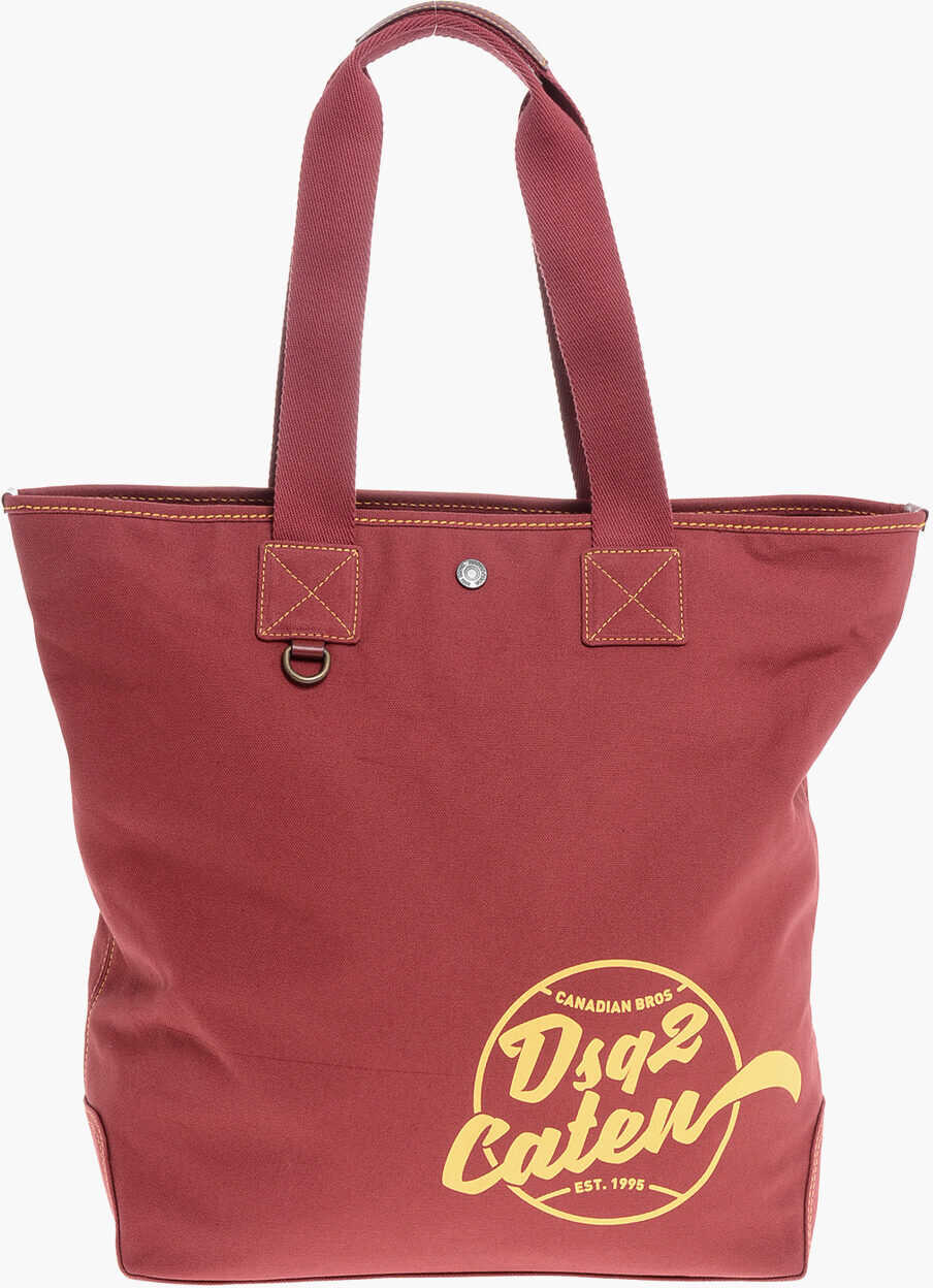 Genti de mana DSQUARED2 Canvas Caten Tote Bag With Zipped Closure Red Barbati (BM 18264085) 1