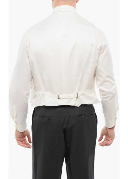 Veste costum CORNELIANI 4 Buttons Embroidered Cotton Single Breasted Vest White Barbati (BM 18264229) 2