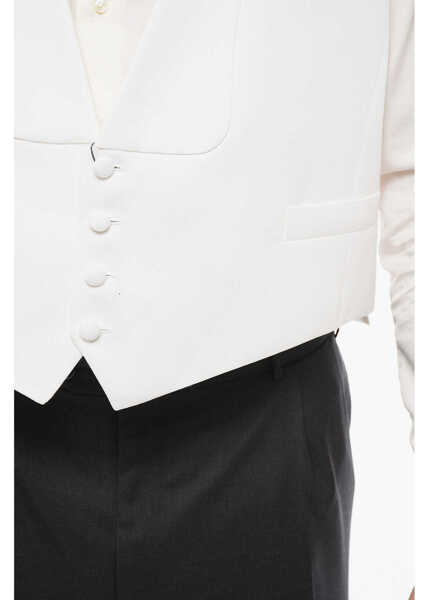 Veste costum CORNELIANI 4 Buttons Embroidered Cotton Single Breasted Vest White Barbati (BM 18264229) 3