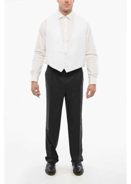 Veste costum CORNELIANI 4 Buttons Embroidered Cotton Single Breasted Vest White Barbati (BM 18264229) 4