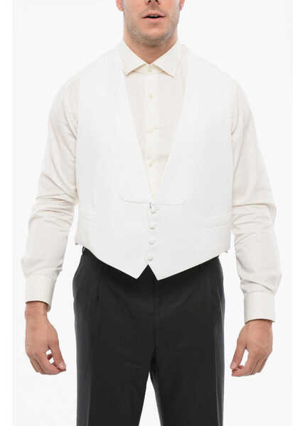 Veste costum CORNELIANI 4 Buttons Embroidered Cotton Single Breasted Vest White Barbati (BM 18264229) 1