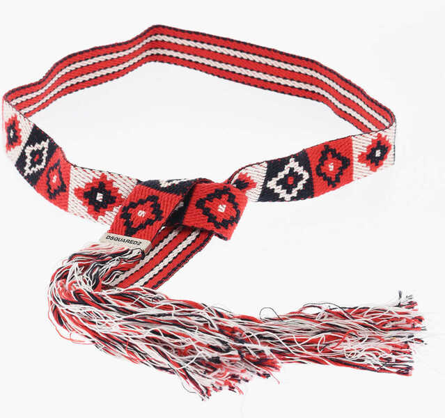 Curele DSQUARED2 Fabric Belt With Fringes 40Mm Red Barbati (BM 18264409) 2
