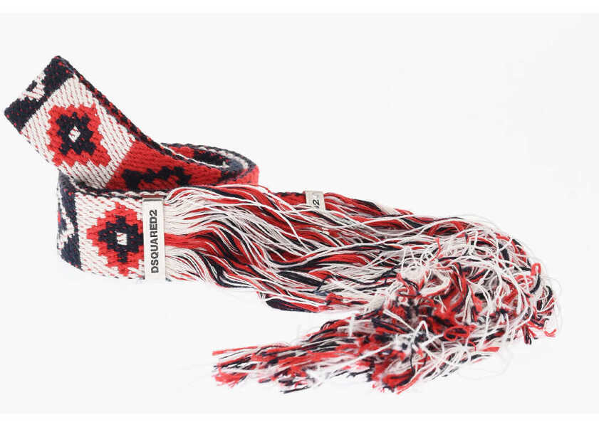 Curele DSQUARED2 Fabric Belt With Fringes 40Mm Red Barbati (BM 18264409) 1