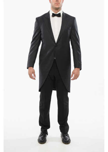 Sacouri CORNELIANI Virgin Wool Peak Lapel Leader Tail-Coat Blazer Black Barbati (BM 18264448) 4