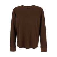 Topuri Brown Crewneck T-Shirt With Long Sleeves And Fringed Hem In Cotton Man Barbati