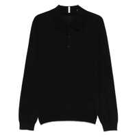 Tricouri Polo Black Polo Shirt With Classic Collar And Ribbed Trims In Wool Man Barbati