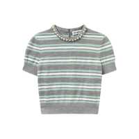 Pulovere Self-Portrait Grey Striped Sweater With Crystal Trim Femei