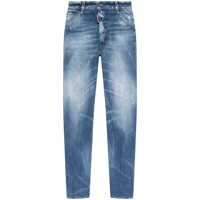 Blugi Blue Jeans With Distressed Effect And Logo Patch On The Back In Denim Man Barbati