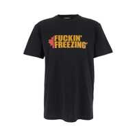 Tricouri Black Crewneck T-Shirt With Print On The Front And Logo Lettering On The Rear In Cotton Man Barbati