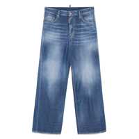 Blugi Blue Jeans With Distressed Effect And Embroidered Logo On The Back In Denim Man Barbati