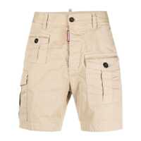 Pantaloni Beige Bermuda With Asymmetric Cargo Pockets And Belt Loops In Cotton Man Barbati