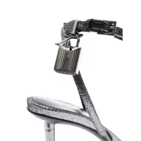 Pantofi cu toc Tom Ford Dama - Pantofi cu toc Tom Ford Metallic Sandals With High Stiletto Heel And Padlock Detail On The Ankle In Leather Woman GREY Femei (BM 18271065) - B-mall.ro