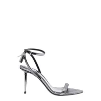 Pantofi cu toc Metallic Sandals With High Stiletto Heel And Padlock Detail On The Ankle In Leather Woman Femei