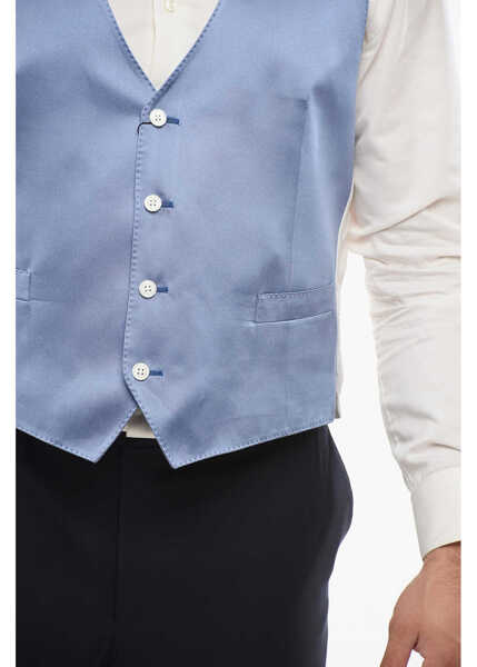 Veste costum CORNELIANI 4 Buttons Silk Vest With Jetted Pockets Blue Barbati (BM 18271366) 2