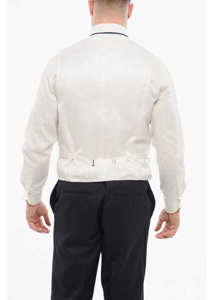 Veste costum CORNELIANI 4 Buttons Silk Vest With Jetted Pockets Blue Barbati (BM 18271366) 3