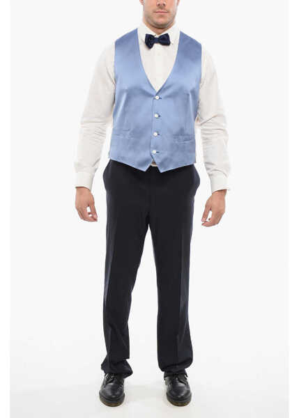 Veste costum CORNELIANI 4 Buttons Silk Vest With Jetted Pockets Blue Barbati (BM 18271366) 4