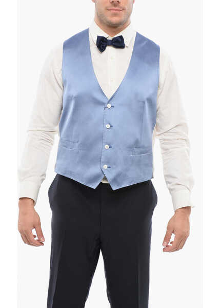 Veste costum CORNELIANI 4 Buttons Silk Vest With Jetted Pockets Blue Barbati (BM 18271366) 1