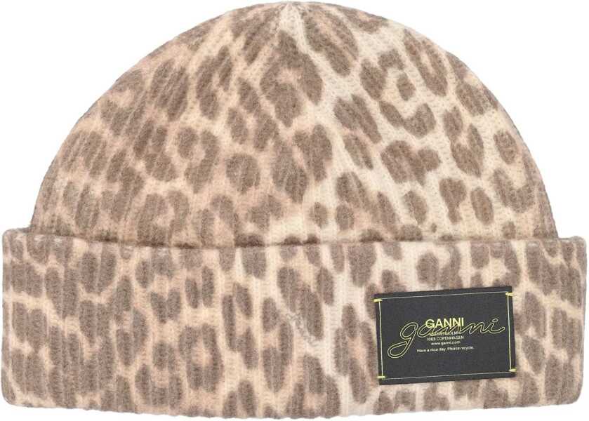 Palarii Ganni Wool Hat With Leopard Pattern ANIMALIER Femei (BM 18271957) 1