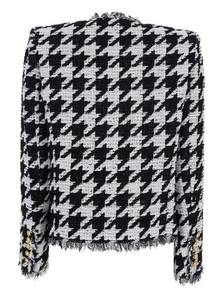 Geci Balmain Spencer Black And White Jacket With All-Over Check Motif And Fringed Hem In Cotton Blend Woman Multicolor Femei (BM 18276525) 2