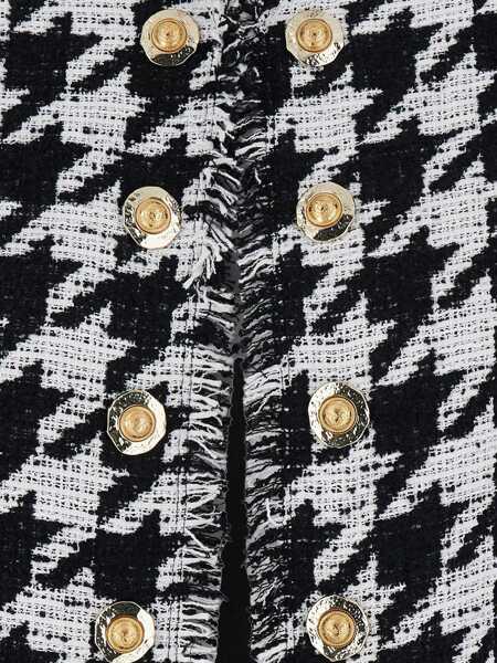 Geci Balmain Spencer Black And White Jacket With All-Over Check Motif And Fringed Hem In Cotton Blend Woman Multicolor Femei (BM 18276525) 3