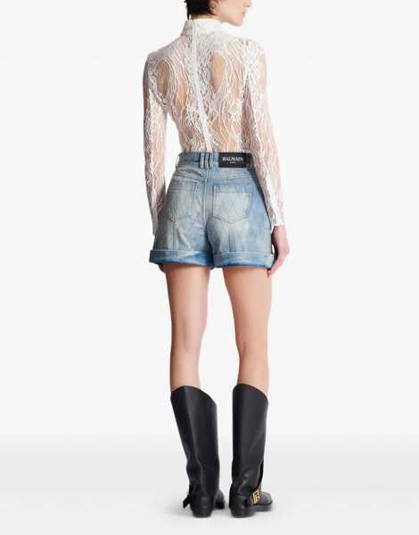 Pantaloni scurti Balmain Denim Shorts BLEU JEAN CLAIR Femei (BM 18279214) 4