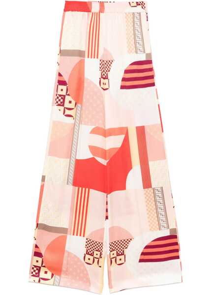 Pantaloni casual Fendi Patchwork print silk crepe Pants BAHAMAS-25 Femei (BM 18279217) 1