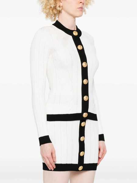 Cardigane Balmain Contrast trim Cardigan BLANC/NOIR Femei (BM 18279229) 3