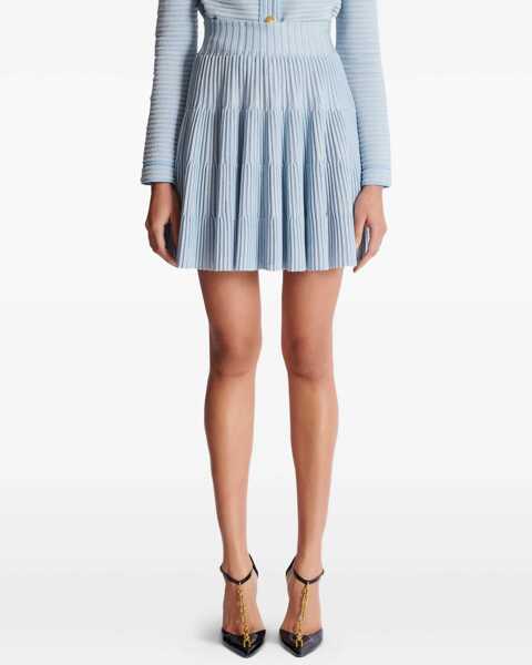 Fuste Balmain Knit Miniskirt BLEU/BLANC Femei (BM 18279232) 5
