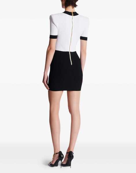 Rochii Balmain Braided pattern midi Dress NOIR/BLANC Femei (BM 18279274) 4