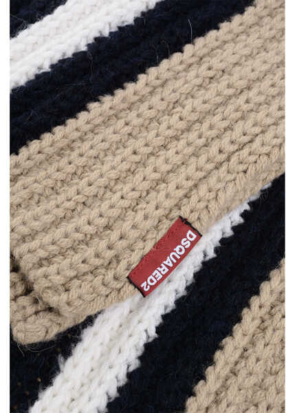 Esarfe DSQUARED2 Alpaca Blend Scarf With Contrasting Band Beige Barbati (BM 18279535) 2